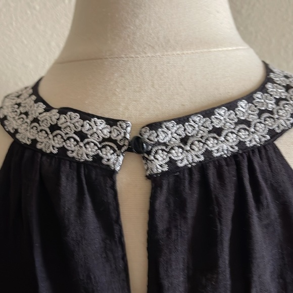 THML Sz L Black with White Embroidery Vittoria Halter Dress - Picture 7 of 14